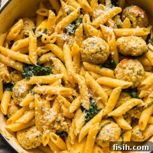 penne pasta with meatballs and pumpkin sage sauce