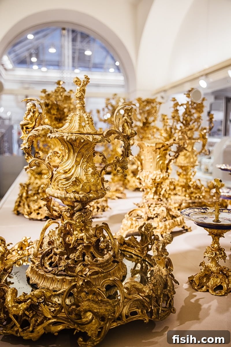 Intricate display of porcelain and silver in Hofburg Palace