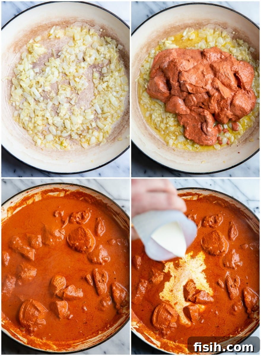 Signature Takeaway Butter Chicken 4 Four process shots showing how to make the dish