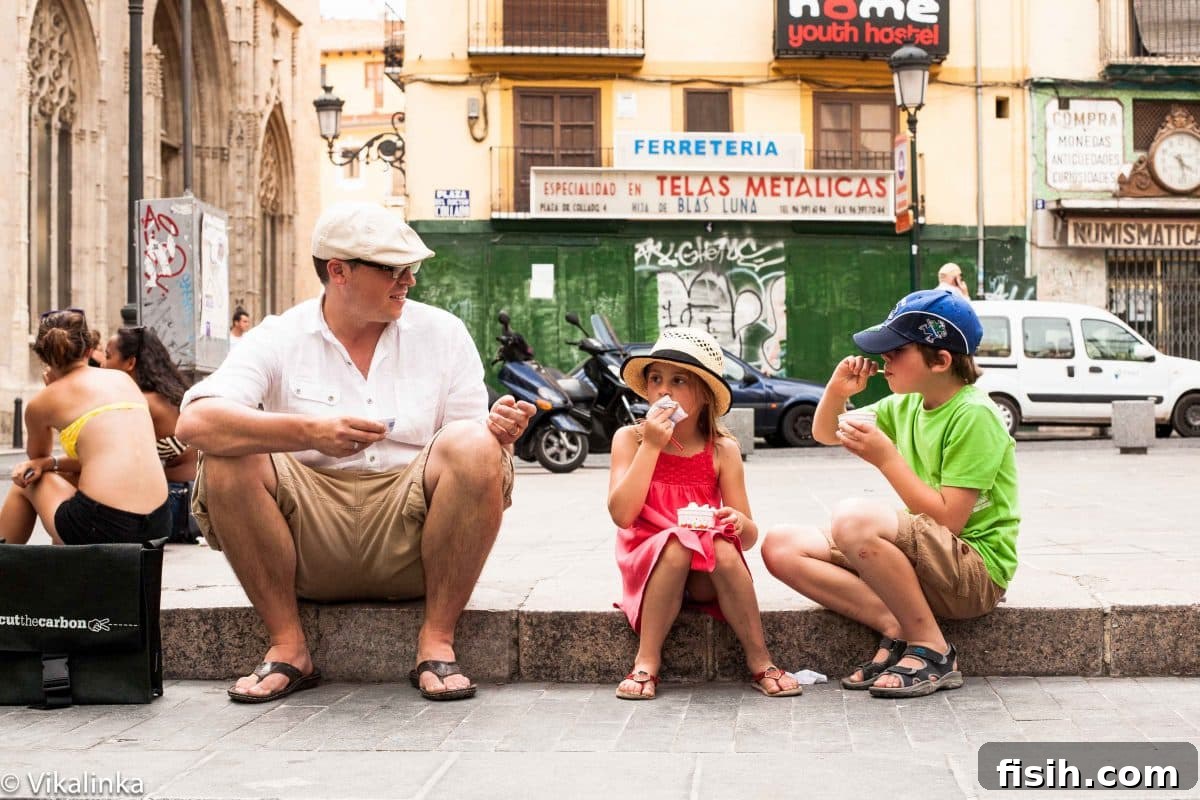 Family traveling through a scenic landscape with kids