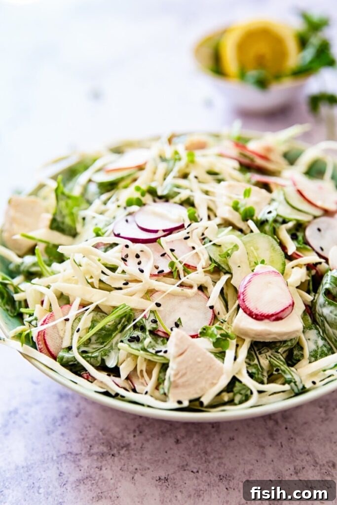 Creamy Keto Cabbage Slaw 2 Close-up of a vibrant cabbage salad with fresh ingredients