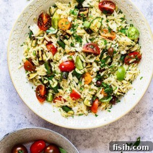 Greek Orzo Salad with Grilled Zucchini #greeksalad #pastasalad