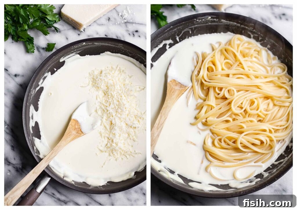 two process shots showing the assembly of the dish in a pan