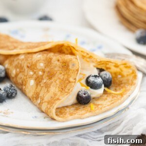 blintzes with sweet cheese filling and blueberries
