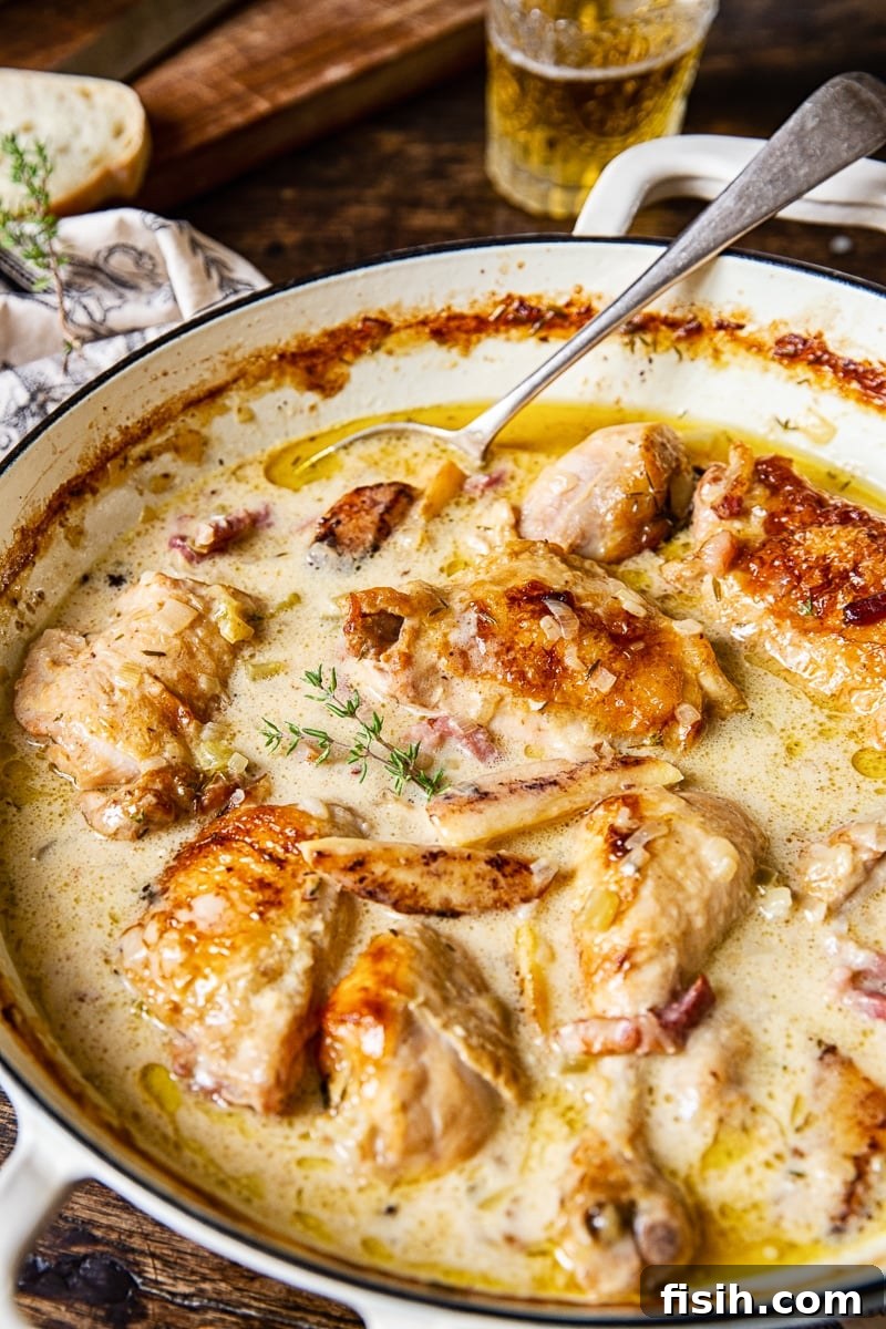 Creamy Normandy Chicken Casserole 4 close up of the dish in a pan