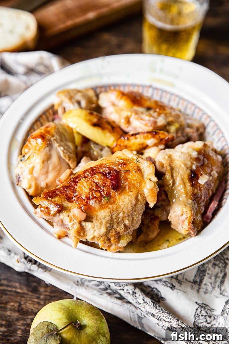 Creamy Normandy Chicken Casserole 6 braised chicken thighs in serving dish
