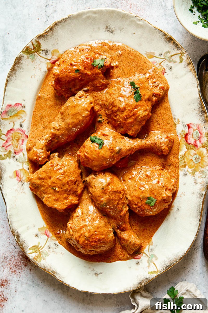 Chicken Paprikash on a serving platter
