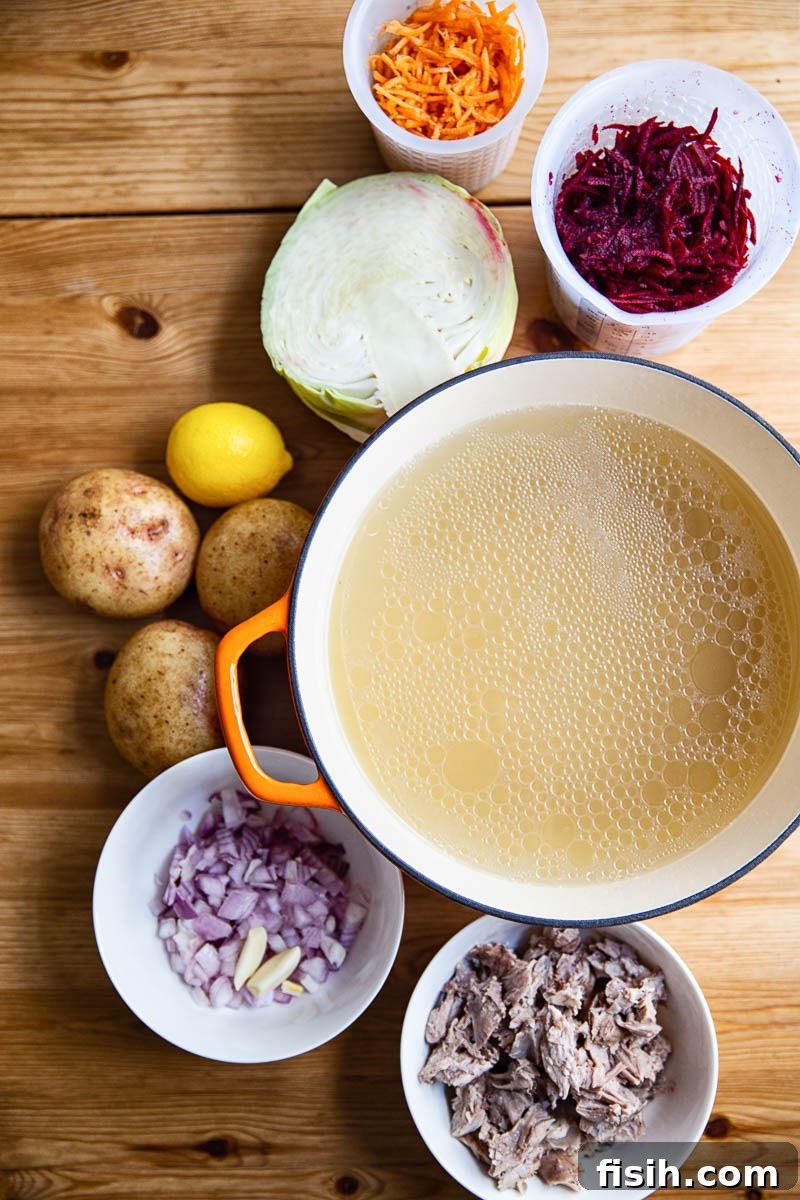 Heartwarming Borscht Made Easy 5 Borscht ingredients from the top down