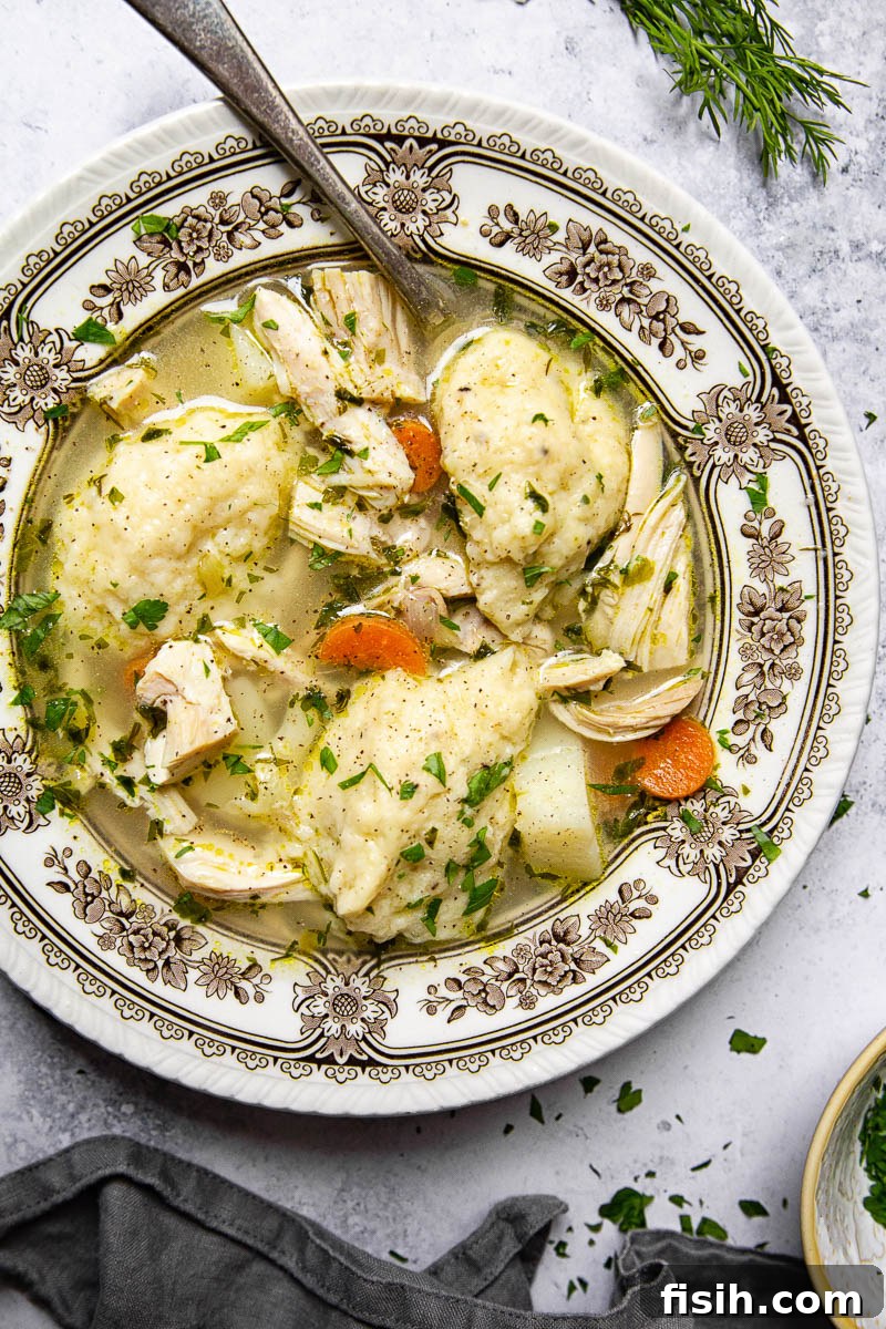 Classic Chicken and Dumpling Soup, perfect for comfort food lovers.