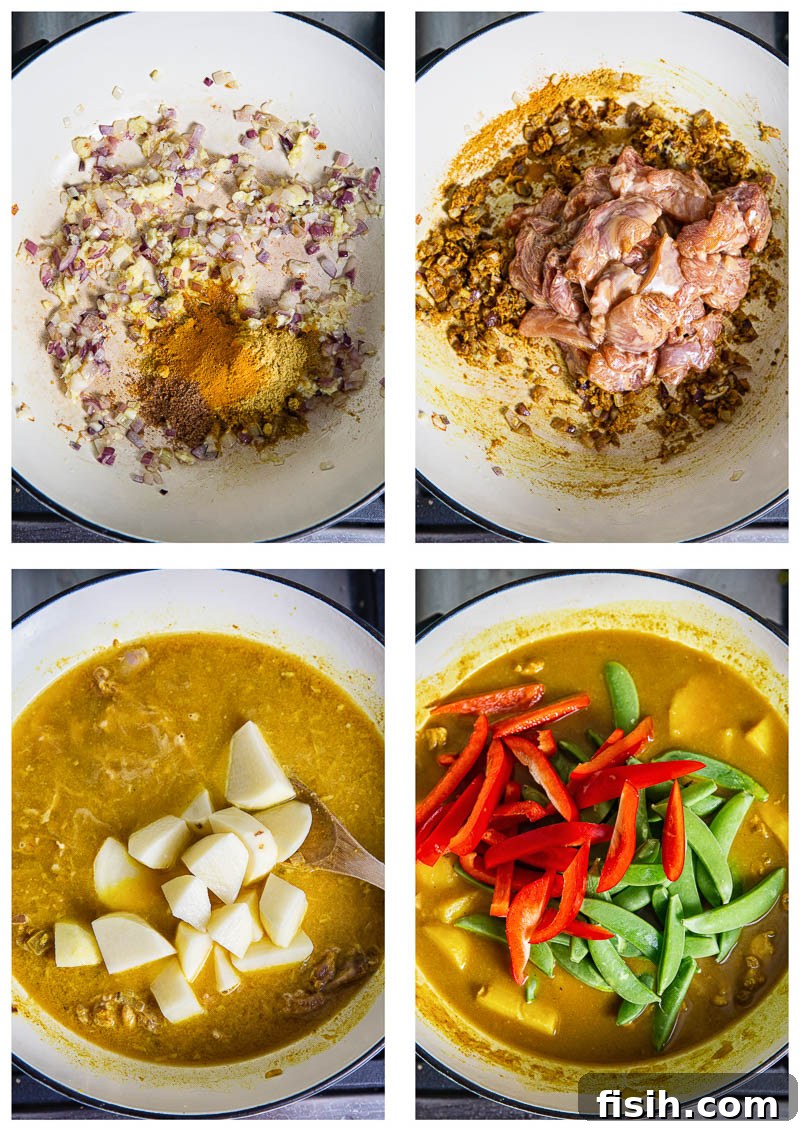 Golden Goodness Homemade Chinese Chicken Curry 5 Step-by-step images showing the cooking process of Chinese Chicken Curry