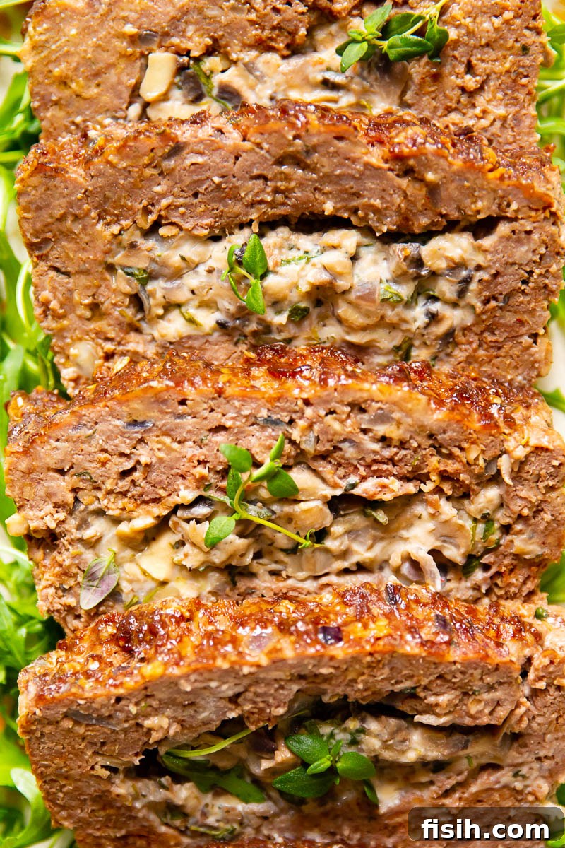 Gourmet Stuffed Meatloaf with Creamy Mushrooms 2 Meatloaf stuffed with creamy mushrooms