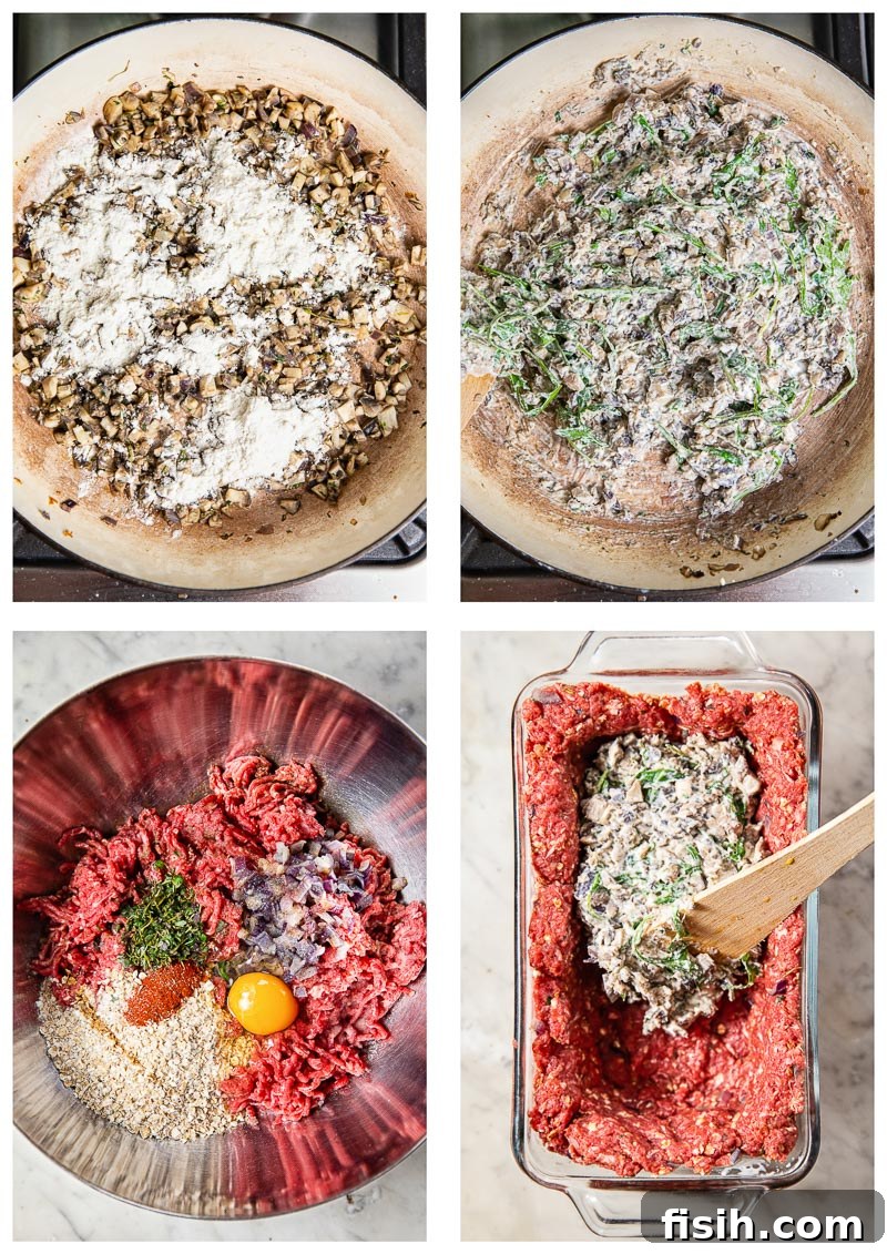 Gourmet Stuffed Meatloaf with Creamy Mushrooms 5 Stuffed Meatloaf recipe process images