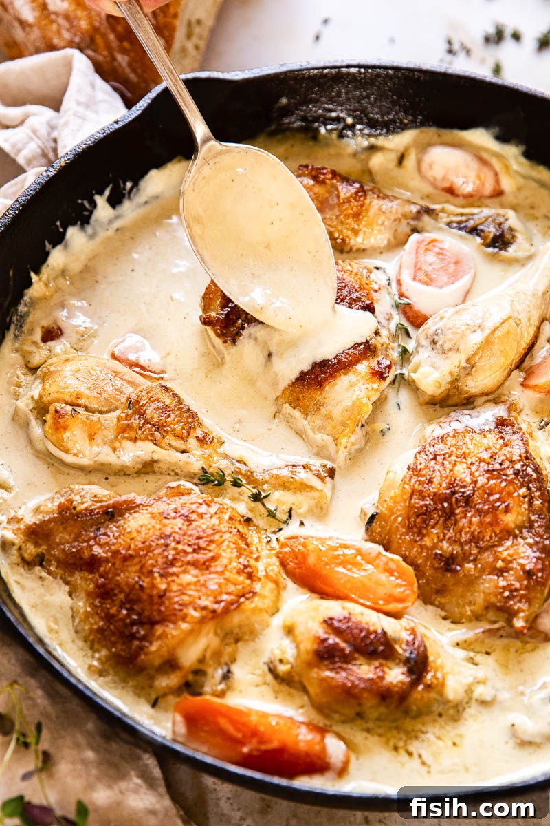 Creamy Chicken Casserole served in a large dish, garnished with fresh herbs.
