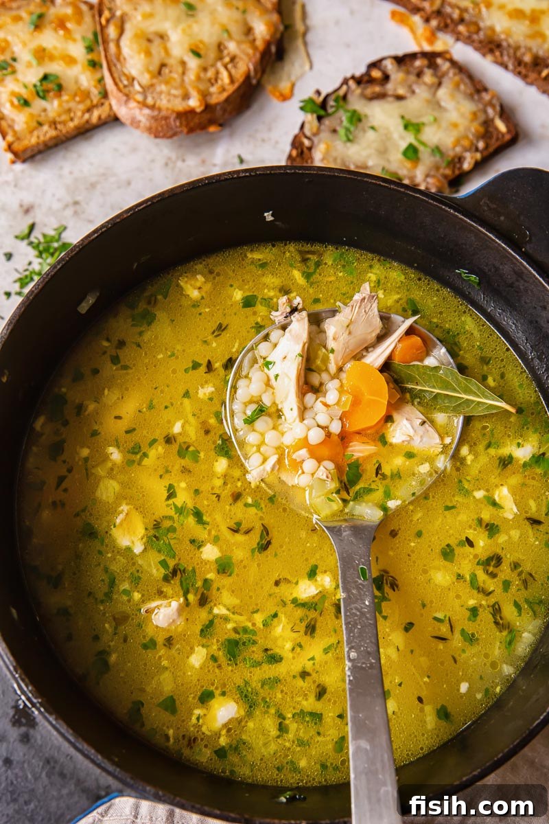 Next Day Turkey Comfort Soup 4 Turkey Soup with giant couscous in pot