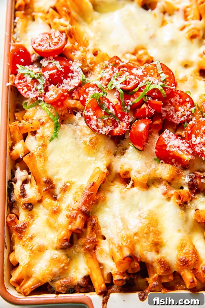 Baked Ziti with fresh basil tomato salsa on top