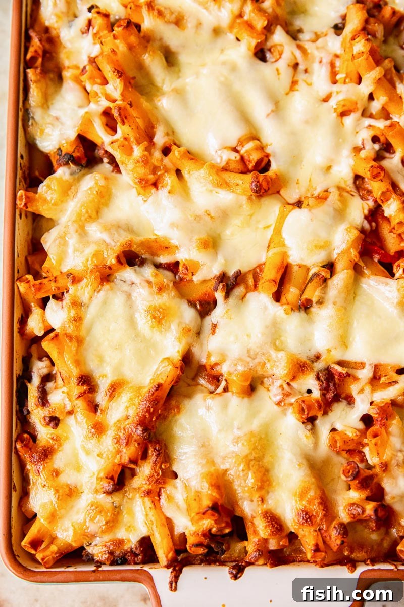 baked pasta with melted cheese on top