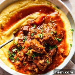 Italian beef stew over polenta