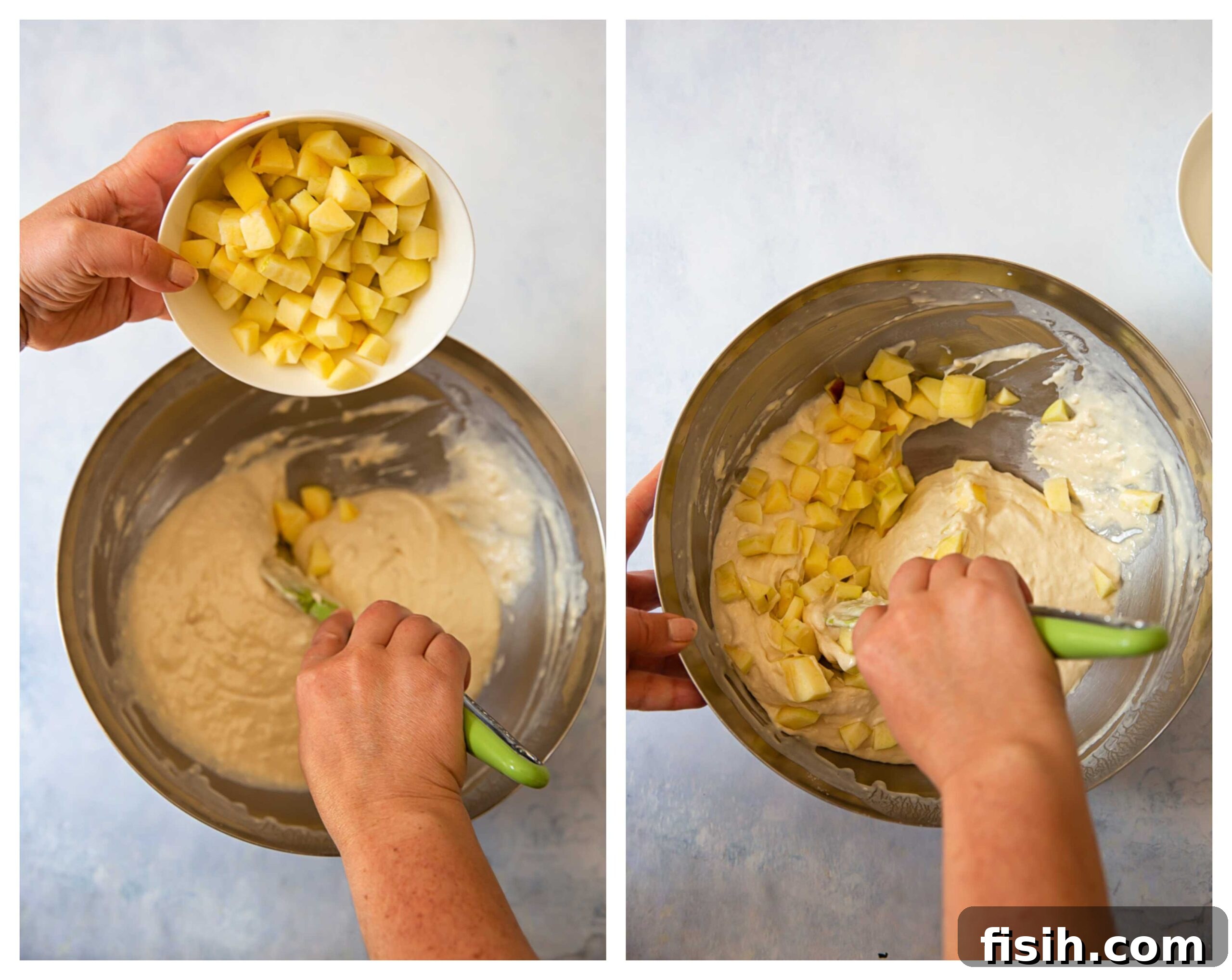 four cooking process images showing how to make the batter