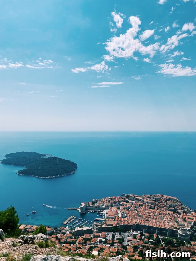 View of the Adriatic and Dubrovnik seen from a mountain