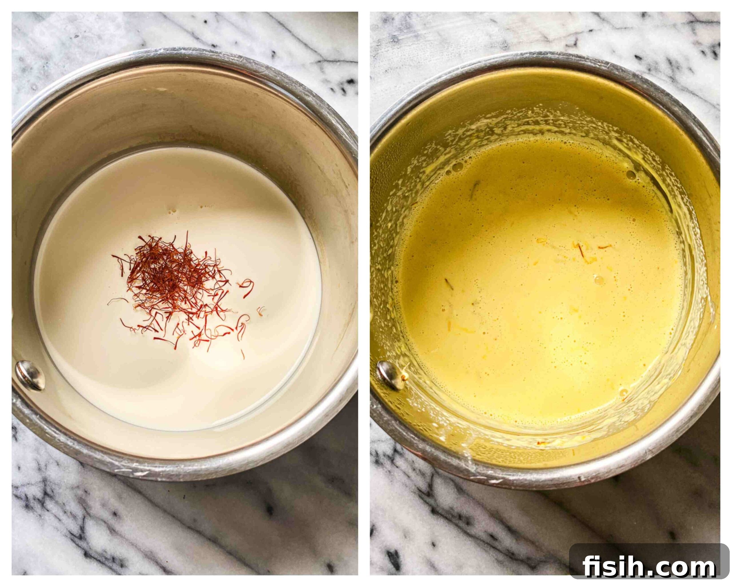cream infused with saffron thread before and after images