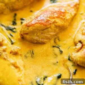 saffron cream sauce close up with chicken breasts