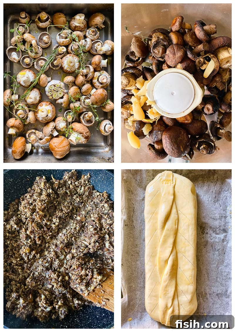 mushroom Wellington four stages of the process