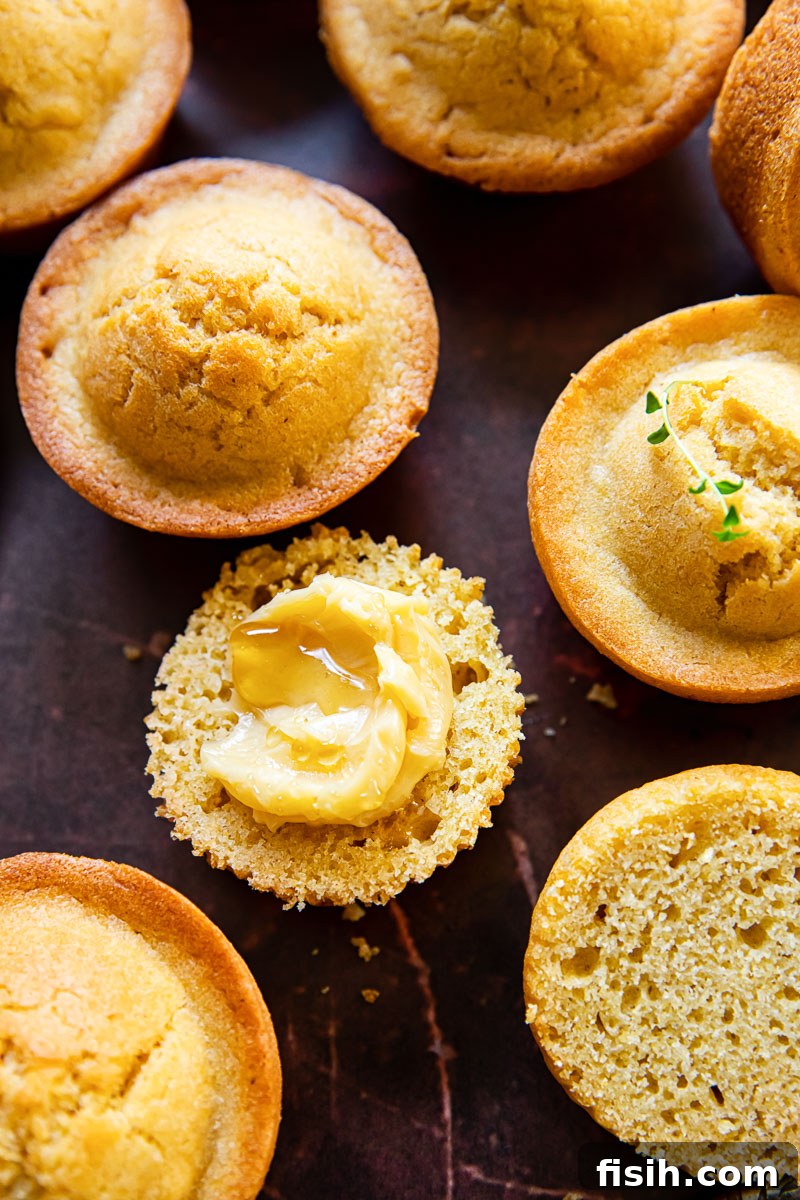 Effortless Maple Butter Cornbread Muffins 4 A cluster of golden maple butter corn muffins artfully arranged on a dark brown textured background, highlighting their rustic charm and delicious appeal.