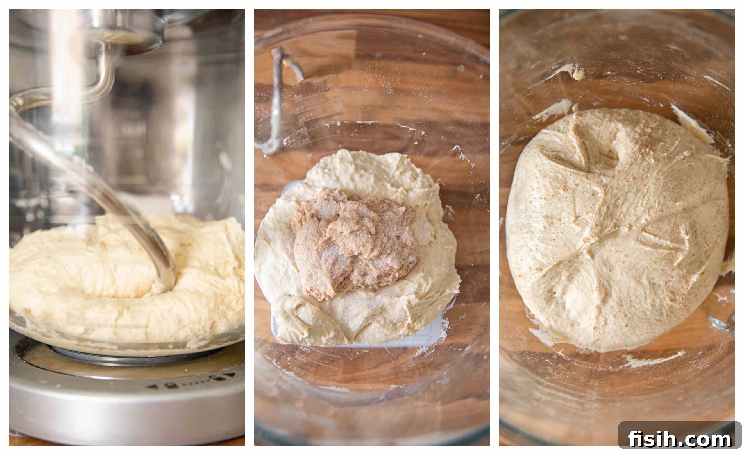 Sweet and Savory Walnut Raisin Sourdough 4 sourdough bread process, showing stages of dough preparation