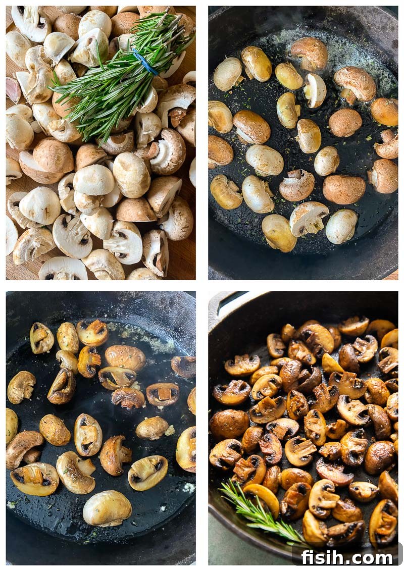 Sautéed Garlic Parmesan Mushrooms 4 Step-by-step process of pan-frying garlic mushrooms for optimal results