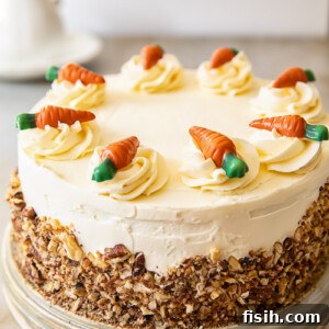 Moist Carrot Cake with Tangy Cream Cheese Frosting 6 side view of carrot cake