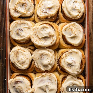 top down view of cinnamon rolls in a pan