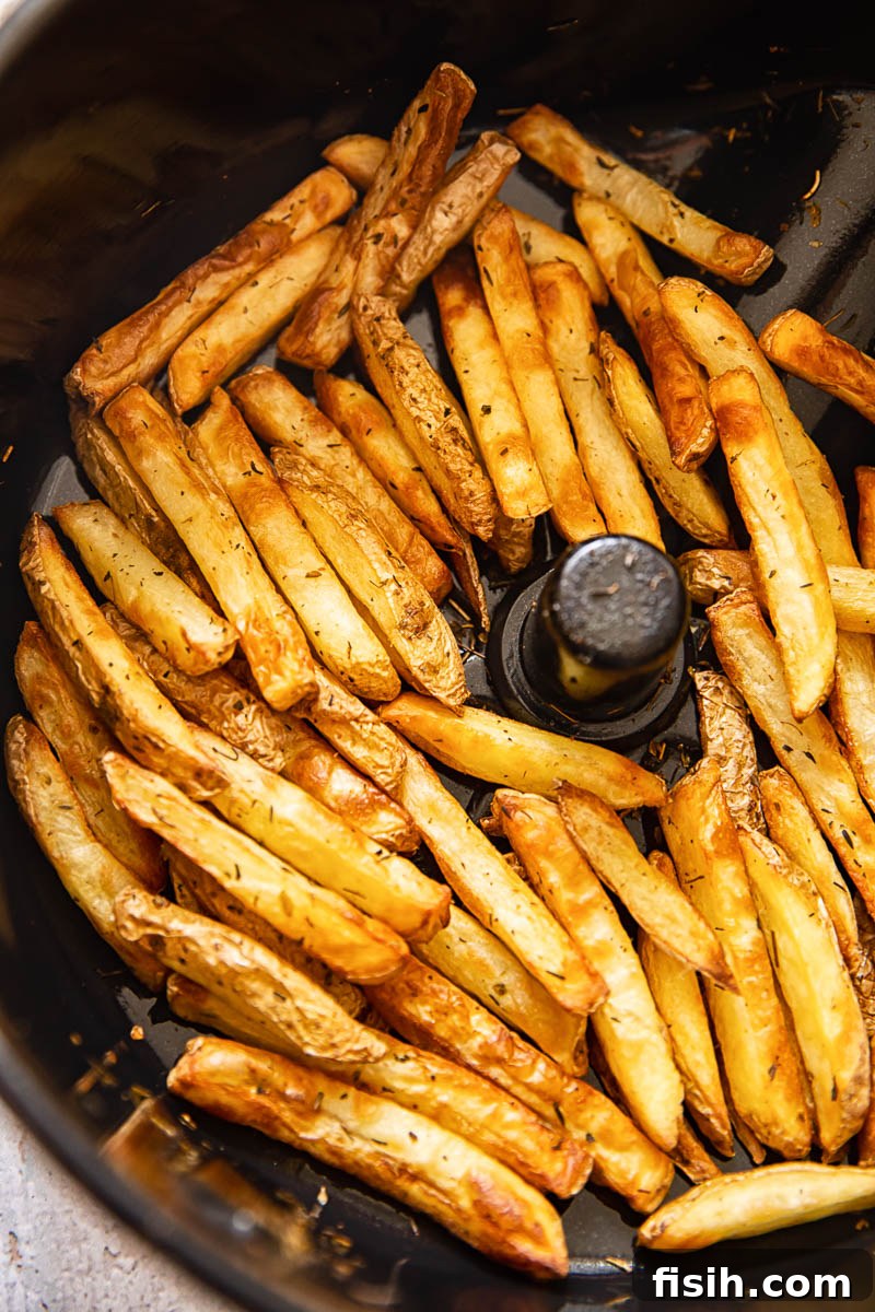 Zesty Air Fryer Greek Fries 4 Close-up of perfectly cooked air fryer potato fries, golden and crispy