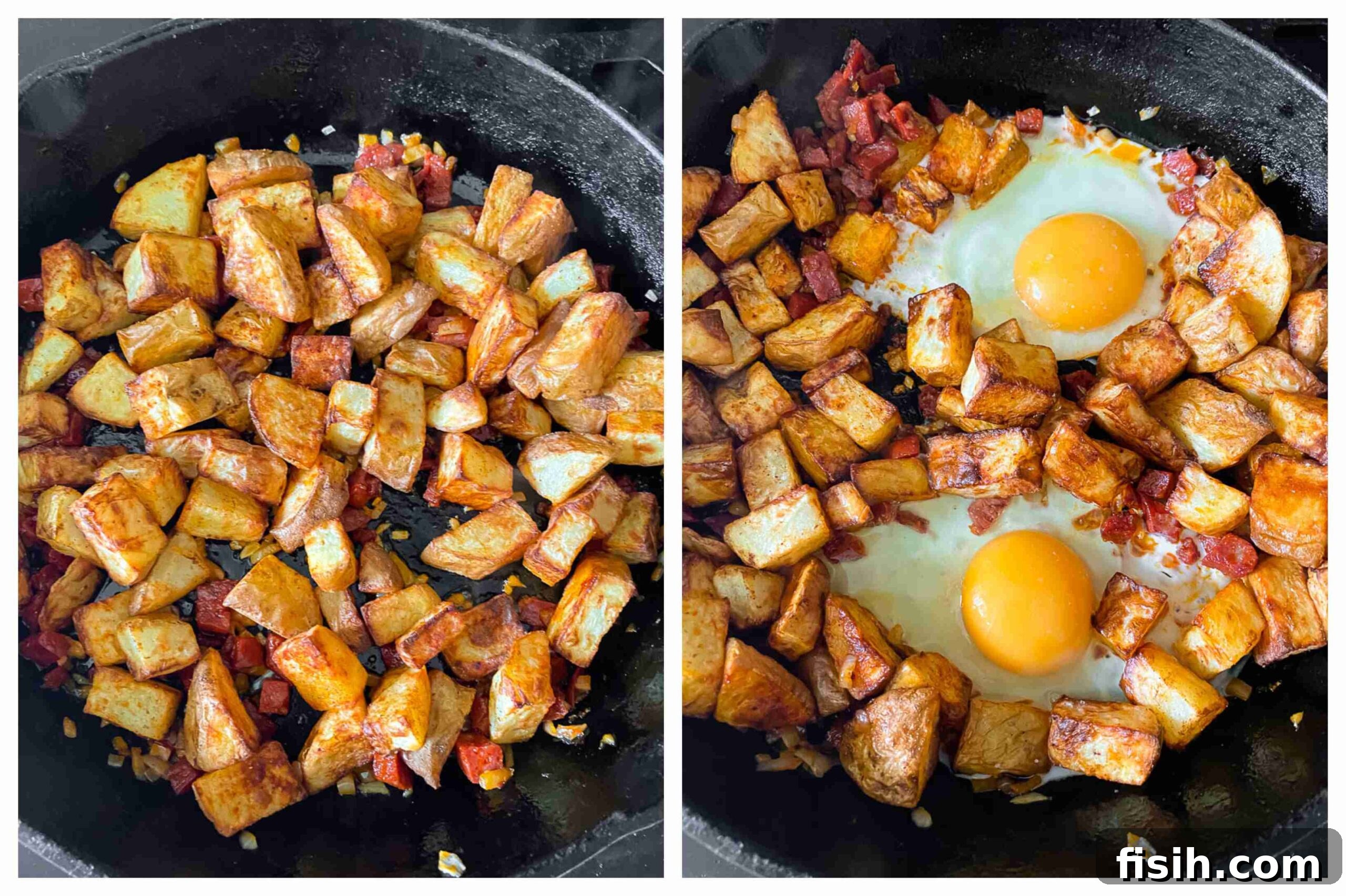 Savory Chorizo Hash with Tangy Feta 5 chorizo, potato and egg hash process images