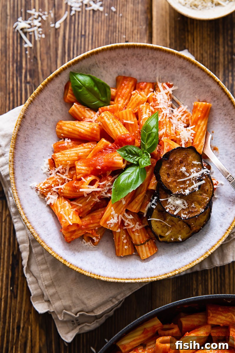 Sicilian Eggplant Pasta Alla Norma 3 pasta alla norma in a bowl