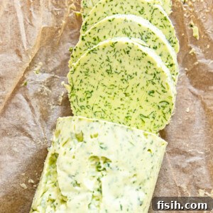 Sliced block of herb butter