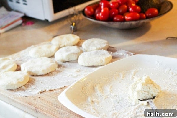 Syrniki: Russian Sweet Cheese Pancakes 4 Hands shaping Russian sweet cheese fritters "Syrniki" with flour