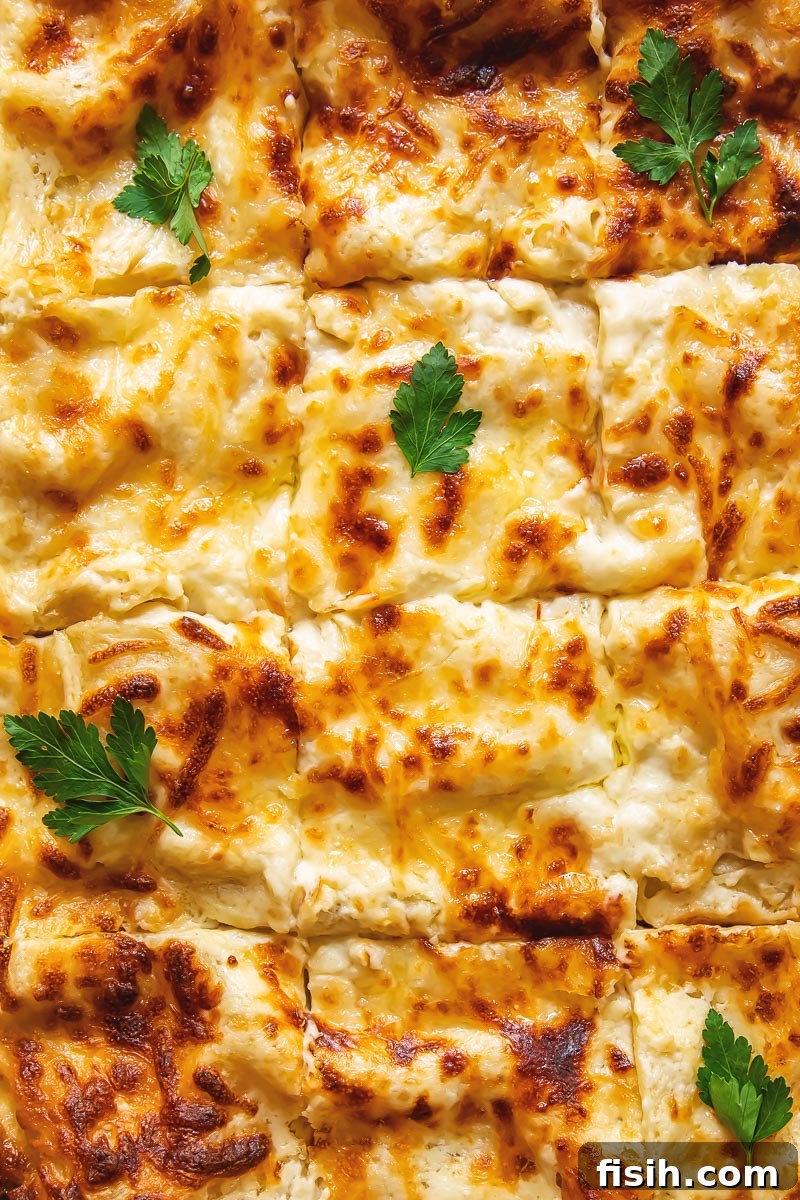 top down view of lasagna cut into squares
