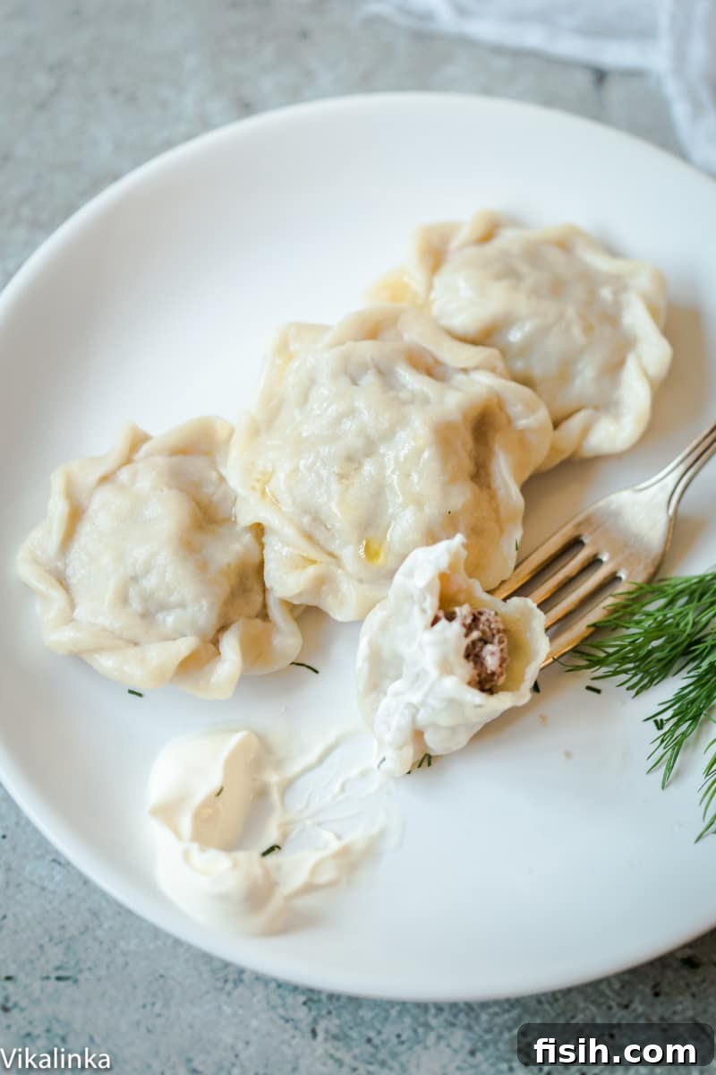 close up of pelmeni dumplings on a plate