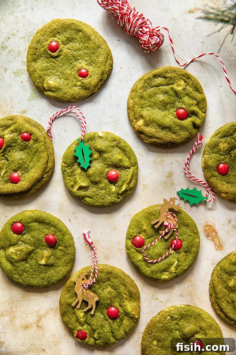 Matcha Bliss White Chocolate Cookies 2 top down view of red and green matcha cookies