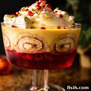 Traditional English Trifle in a glass bowl, ready to serve
