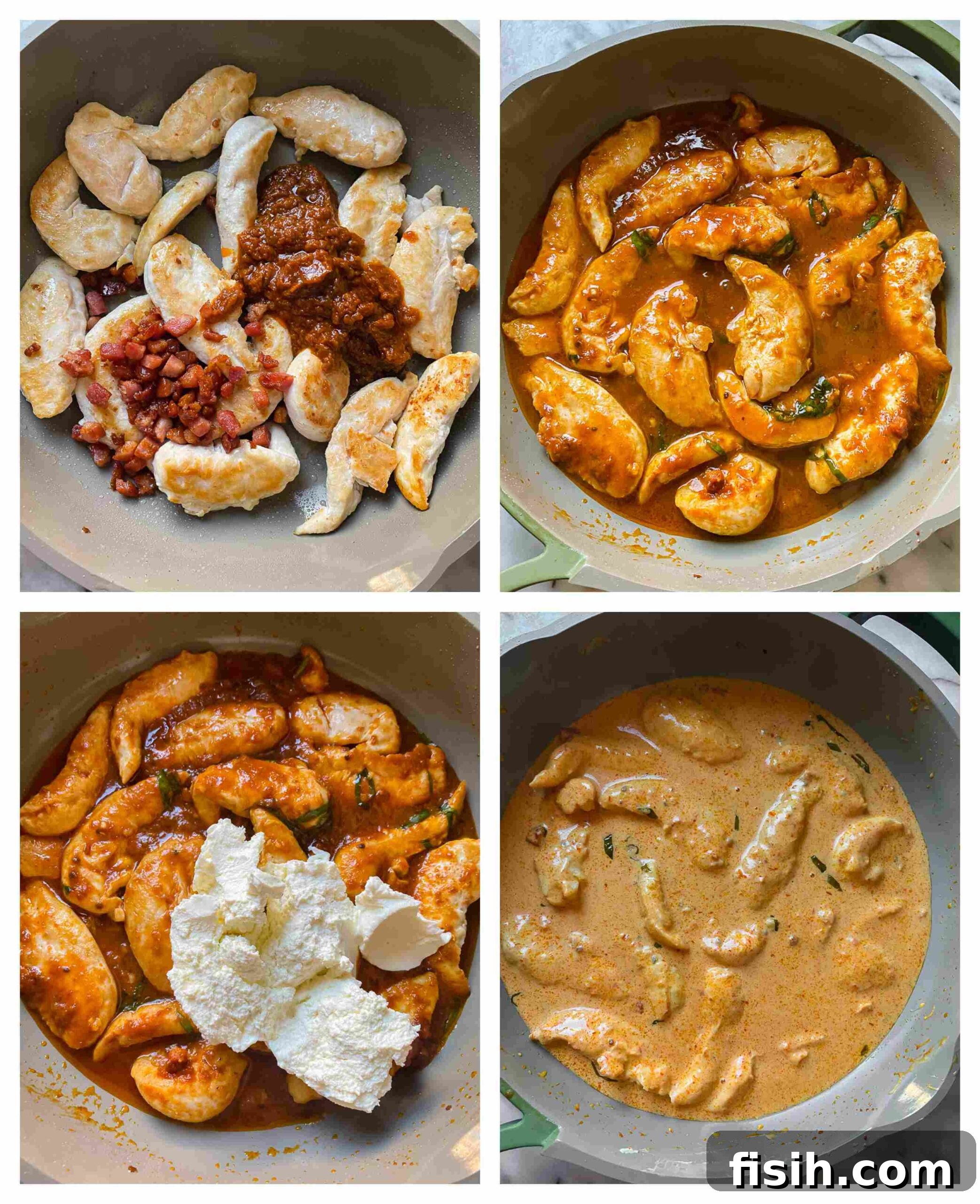 Three process images showing steps to make cream cheese pasta