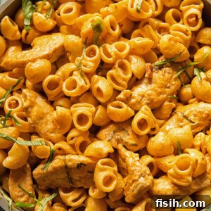 pasta dish with creamy tomato sauce and chicken