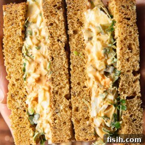 cut in half egg salad sandwich