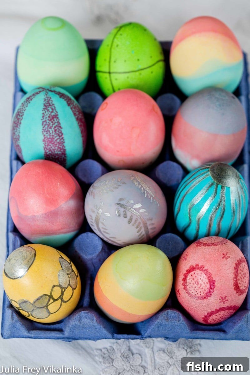 Earth-Dyed Easter Eggs 7 A collection of naturally dyed and hand-decorated Easter eggs.