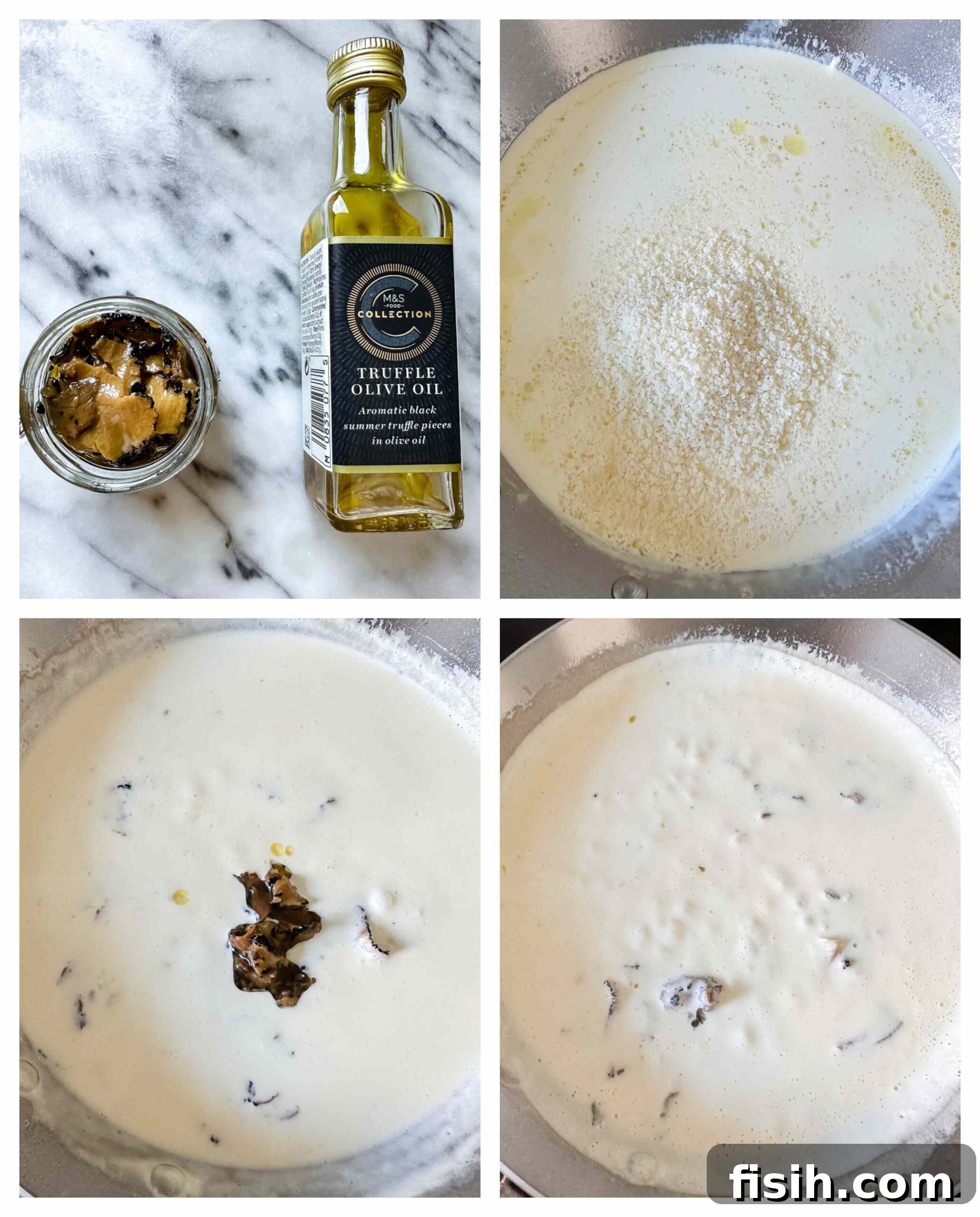 Creamy Truffle Tagliatelle 5 Process shot of making truffle sauce in a pan