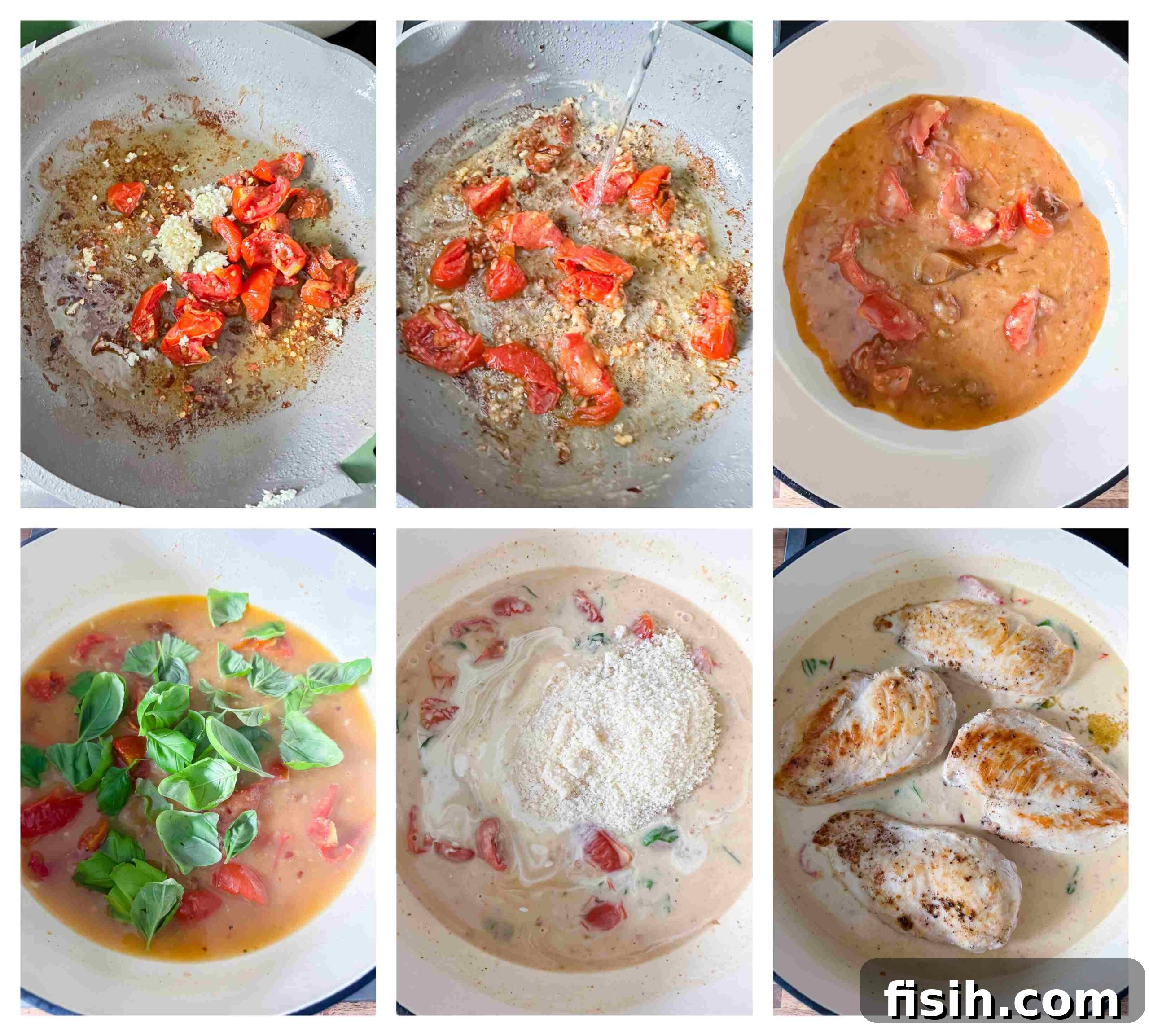 A visual guide showing the initial steps of cooking Marry Me Chicken: raw chicken breasts being seasoned, followed by them browning beautifully in a hot skillet, illustrating the preparation process.