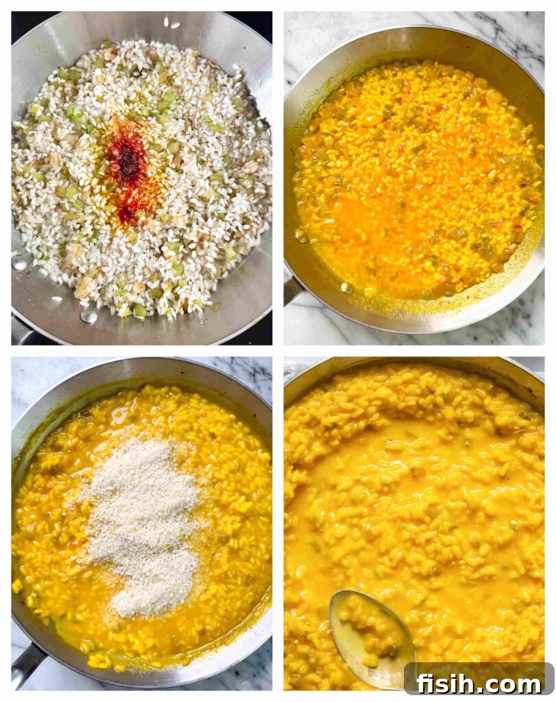 Liquid Gold Saffron Risotto 4 four shots showing how to make the rice