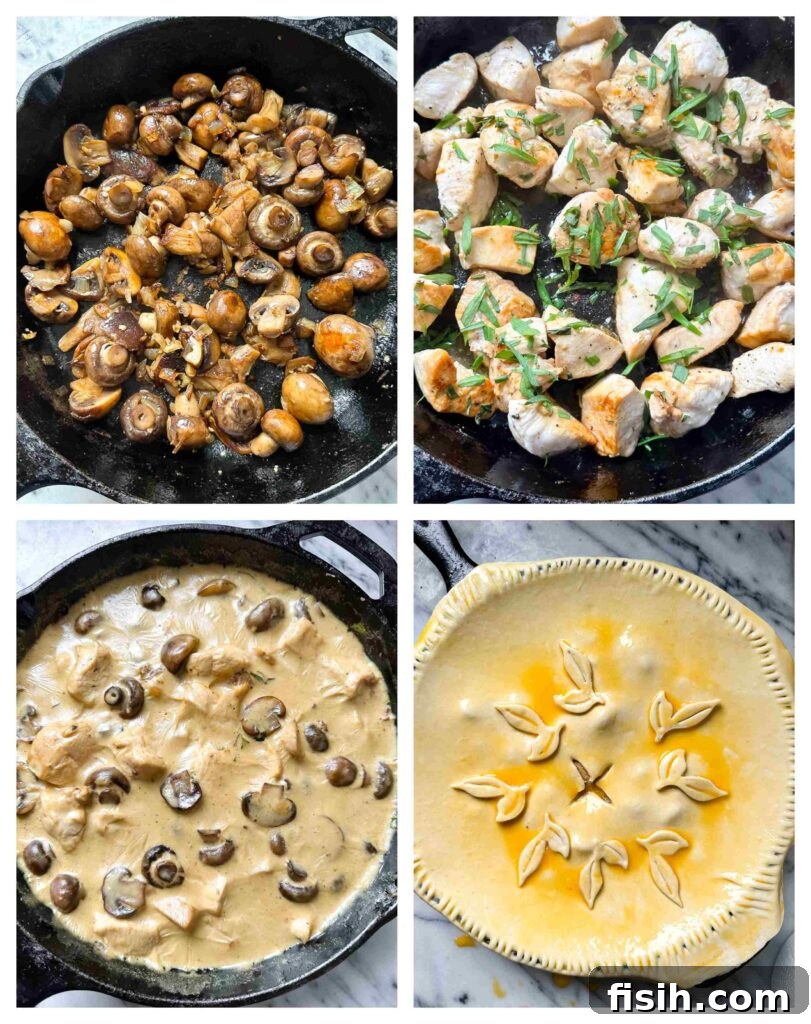 Savory Woodland Bake 4 Four shots showing how to assemble the dish for baking