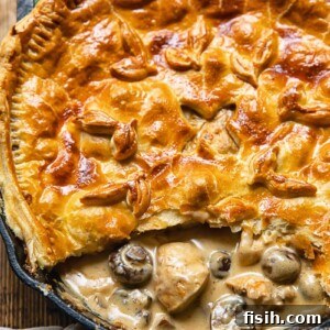 Savory Woodland Bake 6 Chicken and mushroom pie with one slice removed