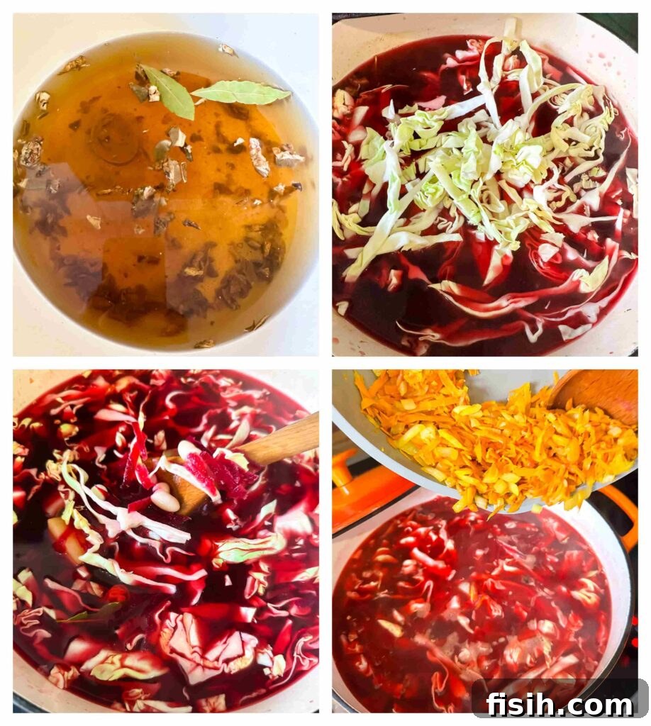 four process shots showing assembly in a large pot